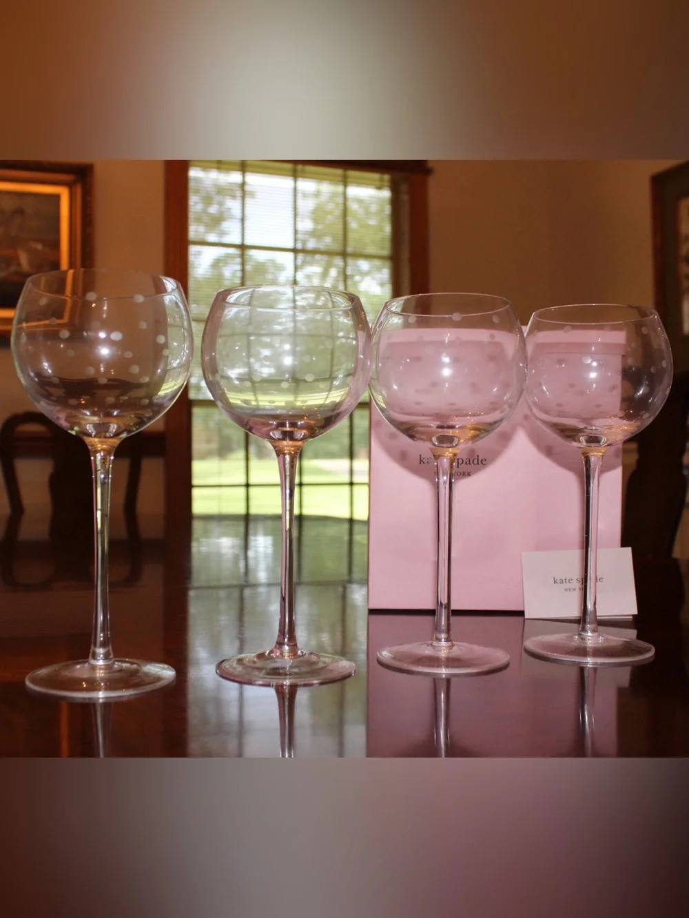 Kate Spade New York Polka Dot Wine Glass Set of 4 NIB